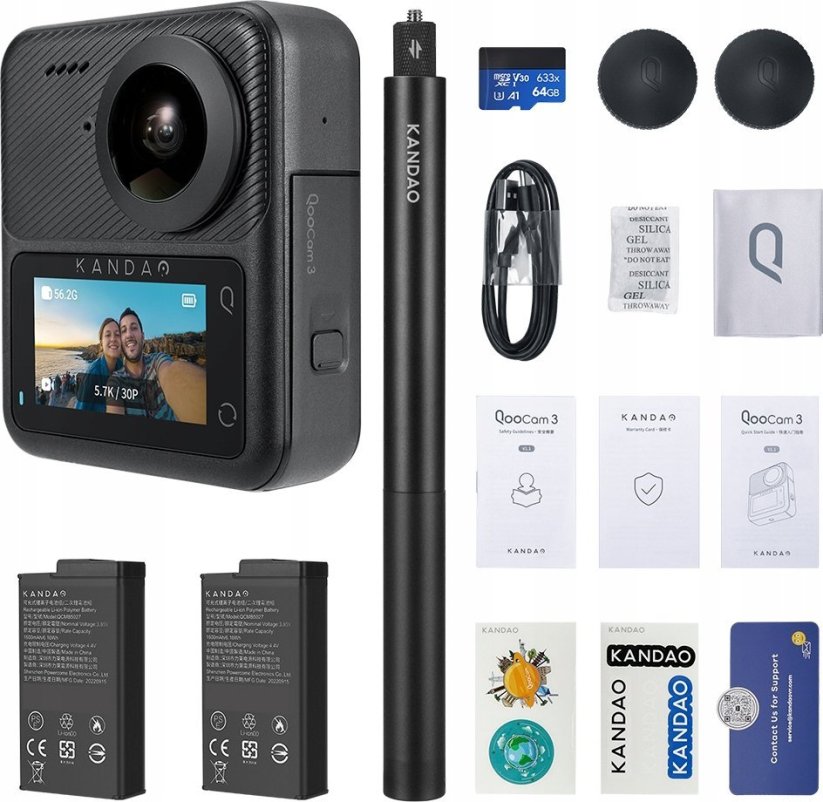 Kandao QooCam 3 360° 5,7K  62 MP (stupeň krytia IP68)Action Camera  - Travel Combo