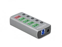 Delock Hub USB 5 Gbps z 4 Portami + 1 Portem ładowania + 1 Portem USB-C PD 3.0 z Prepínačiem i podświetleniem