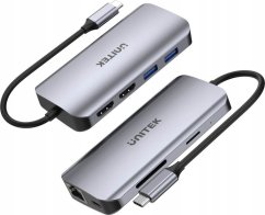 Unitek Unitek Aktywny hub USB-C 5Gbps, 2x HDMI 4K, czytnik kart, RJ-45, PD 100W