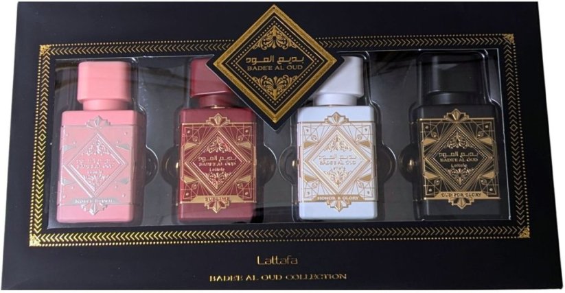 rokovtafa Set : Bade'e Al Oud Oud For Glory, Eau De Parfum, Unisex, 25 ml + Bade'e Al Oud Honor & Glory, Eau De Parfum, Unisex, 25 ml + Bade'e Al Oud Sublime, Eau De Parfum, Unisex, 25 ml + Bade'e Al Oud Noble Blush, Eau De Parfum, For Women, 25 ml For Women