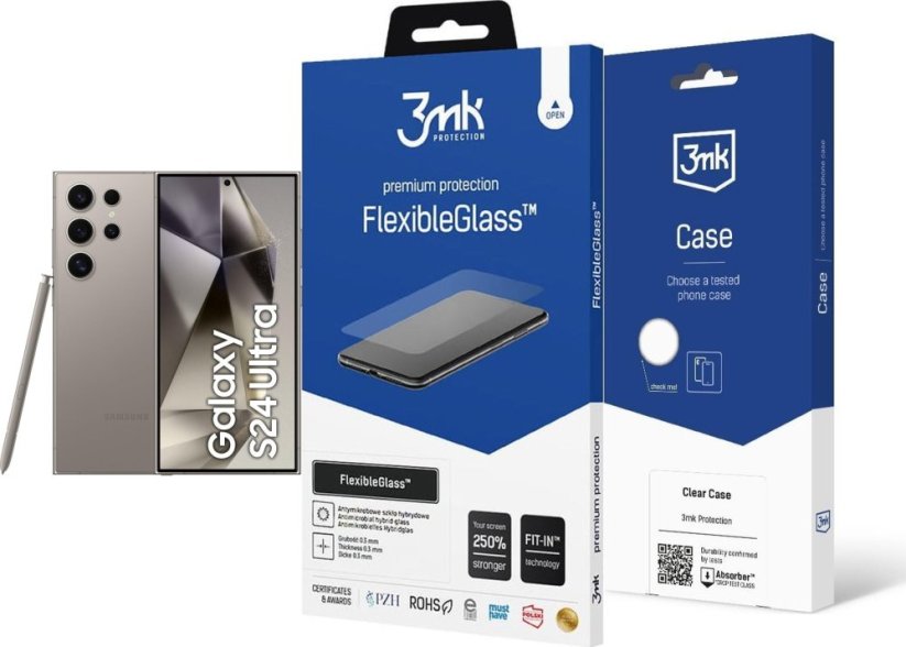 Samsung Galaxy S24 Ultra 5G 12/256GB Szary  (SM-S928BZTGEUE) + FlexibleGlass + Etui Clear Case