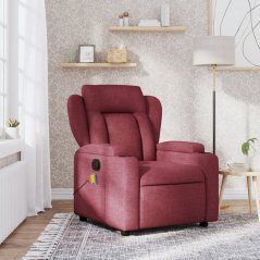vidaXL Rozkładany fotel masujący, winna czerwień, obity tkaniną