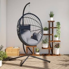 vidaXL Wiszące kreslo kokon ze stojakiem, jasnosivé, rattan i stal