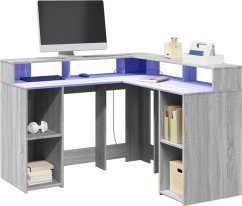 vidaXL Biurko z podświetleniem LED, Sivý dub sonoma, 130x130x91 cm