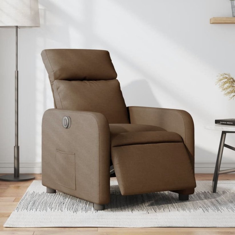 vidaXL elektrickýfotel rozkładany, Hnedý, obity tkaniną