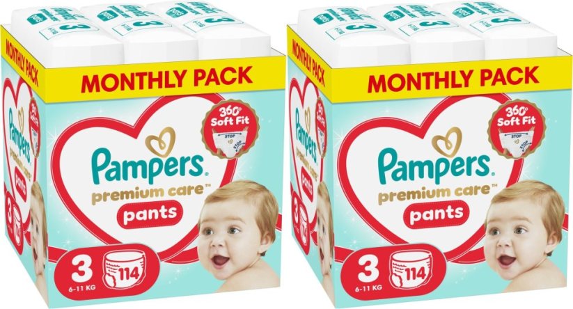 Pampers Pieluchomajtki Premium Care 3 6-11 kg, 114 szt. x2
