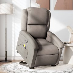 vidaXL vidaXL Podnoszony fotel masujący, rozkładany, farba taupe, tkanina
