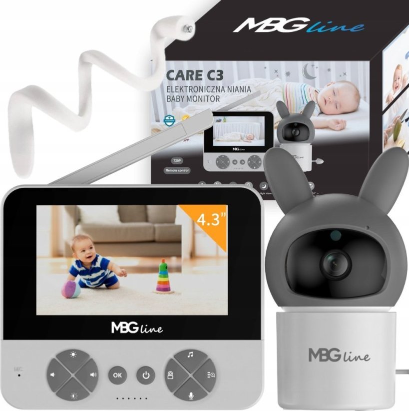 Mbg Line Bezdrôtová Obrotowa Niania Elektroniczna HD Ekran 4.3" Kamera LCD ZOOM
