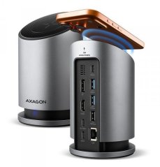 Axagon HMC-WL9, USB 10Gbps hub s Qi, 3x USB-A, USB-C, HDMI & DP 4k/60Hz, RJ-45 GLAN, PD 100W, kabel USB-C 60cm