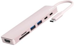 Jcpal Linx USB-C 7in1 - przejściówka USB-C (2 x USB-A 3.0 / USB-C 3.1 / HDMI 60Hz / czytnik kart micro/SD / PD 100W) Ružová (JCP6363)