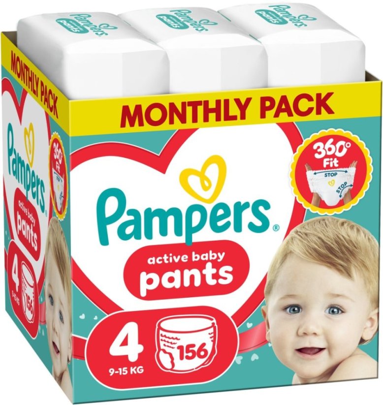 Pampers Active Baby 4 plienkové nohavičky 9-15 kg, 156 ks x 2