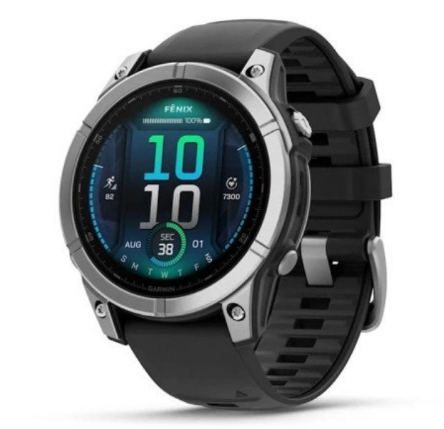 Garmin fēnix® E AMOLED 47 mm stainless steel with a black silicone band