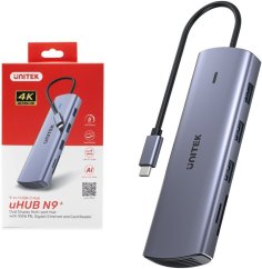 Unitek 9w1 USB C Gigabit Ethernet HDMI VGA 3x USB A czytnik kart PD 100W