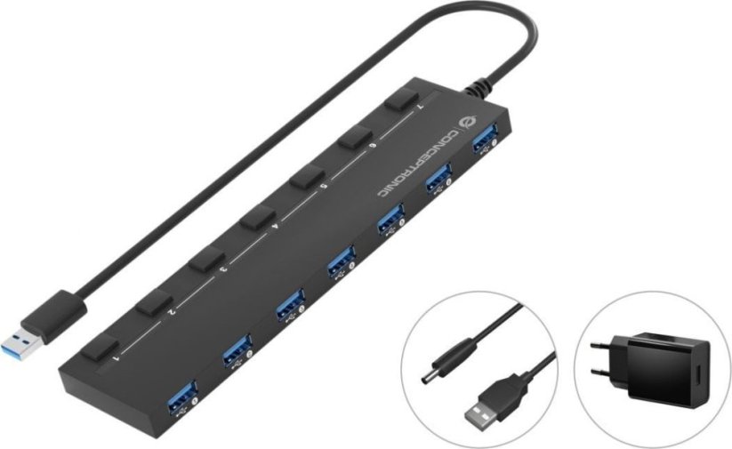 Conceptronic CONCEPTRONIC USB-Hub 7-Port 3.0  ->7x3.0    5Gbps m.Netz. sw