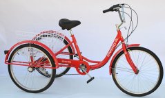 Enero Bicykel 3-kolesový 24" rehabilitačný Červený 6-rýchlostný