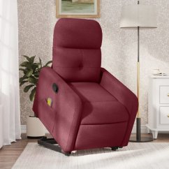vidaXL vidaXL Podnoszony fotel masujący, rozkładany, bordowy, obity tkaniną