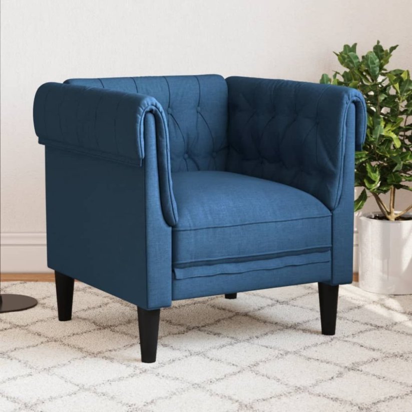 vidaXL Fotel Chesterfield, Modrý, obity tkaniną Lumarko!