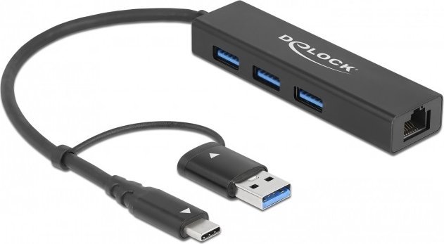 Delock 3 Port USB 3.2Gen1 Hub Gigabit LAN USB Typ-C o. Typ-A