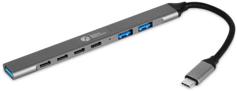 BakkerElkhuizen USB-C Hub 7-in-1 (3A+4C) USB Type-C 5000 Mbit/s Čierny, Sivý (BNECHUB3A4C)