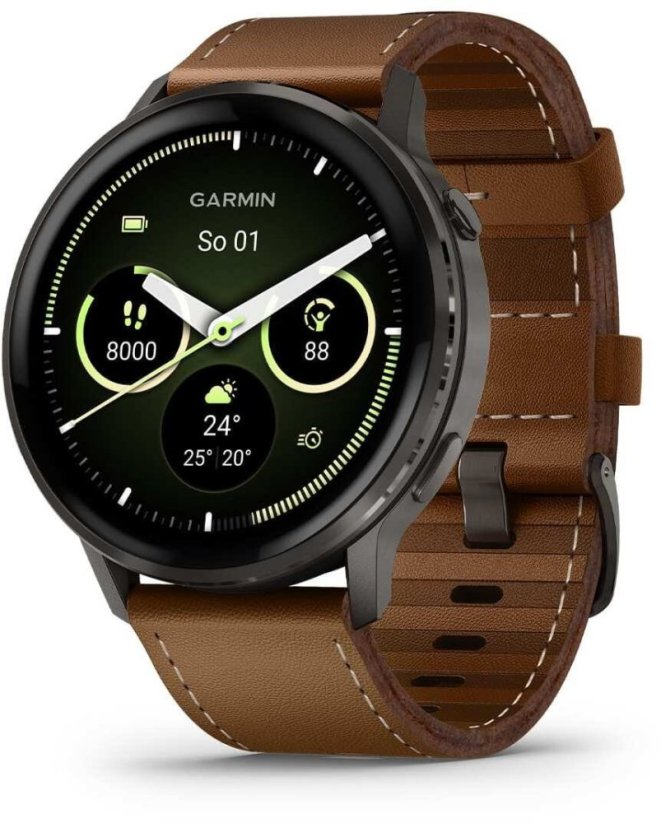 Garmin Venu 4 45mm AMOLED  Slate / Brown, Leather Band