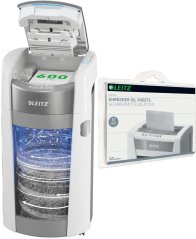 Leitz IQ OptiMax Autofeed Office Pro 600 P-5 490 W + Arkusze do smarowania ostrzy niszczarki 12 szt.