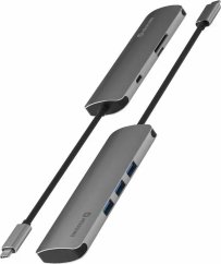 Sourcing Swissten USB-C Splitter 6in1 with 3X USB 3.0 / 1X USB-C Power Delivery / 1X microSD / 1X SD / Aluminum housing