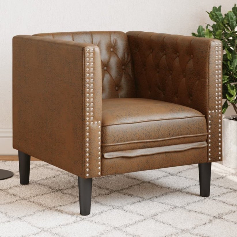 vidaXL Fotel Chesterfield, Hnedý, sztuczna skóra zamszowa