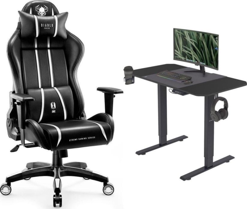 Diablo Chairs X-ONE 2.0 NORMAL czarno-biały + EGON 1100 Czarne 110 cmx60 cm
