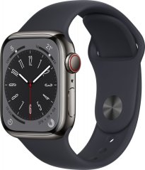 Apple Watch 8 GPS + Cellular 41mm Midnight Stainless Steel Sport Modrý  (MNJJ3UL/A)