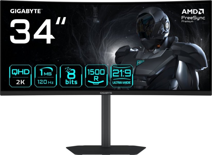 Gigabyte GIGABYTE GS34WQCA EK monitor komputerowy 86,4 cm (34") 3440 x 1440 px Wide Quad HD LCD Čierny