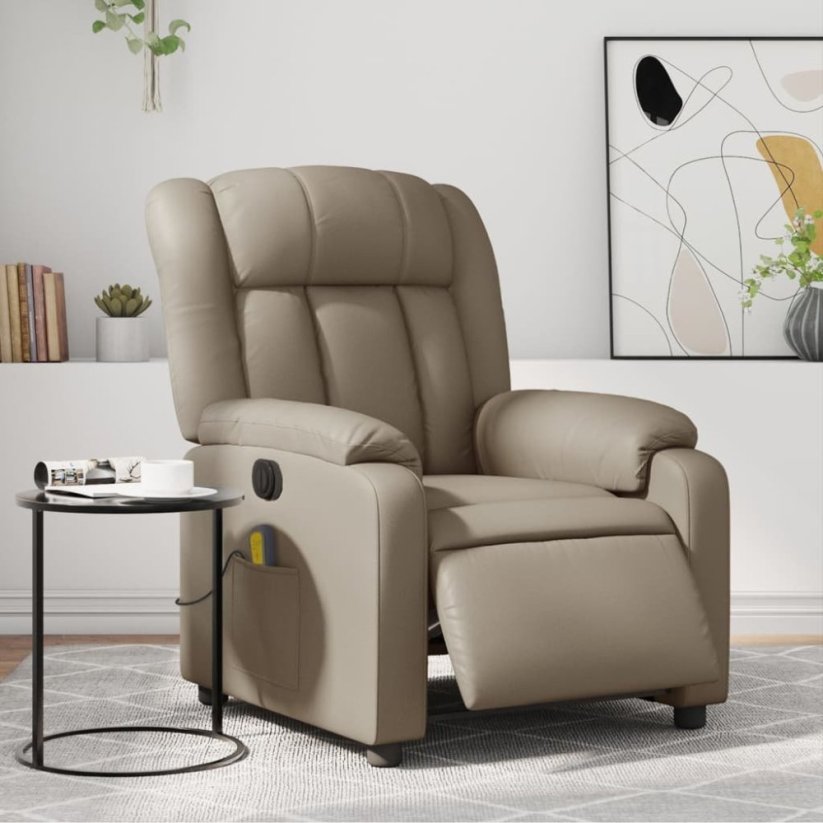 vidaXL vidaXL Rozkładany fotel masujący, elektryczny, cappuccino, ekoskóra