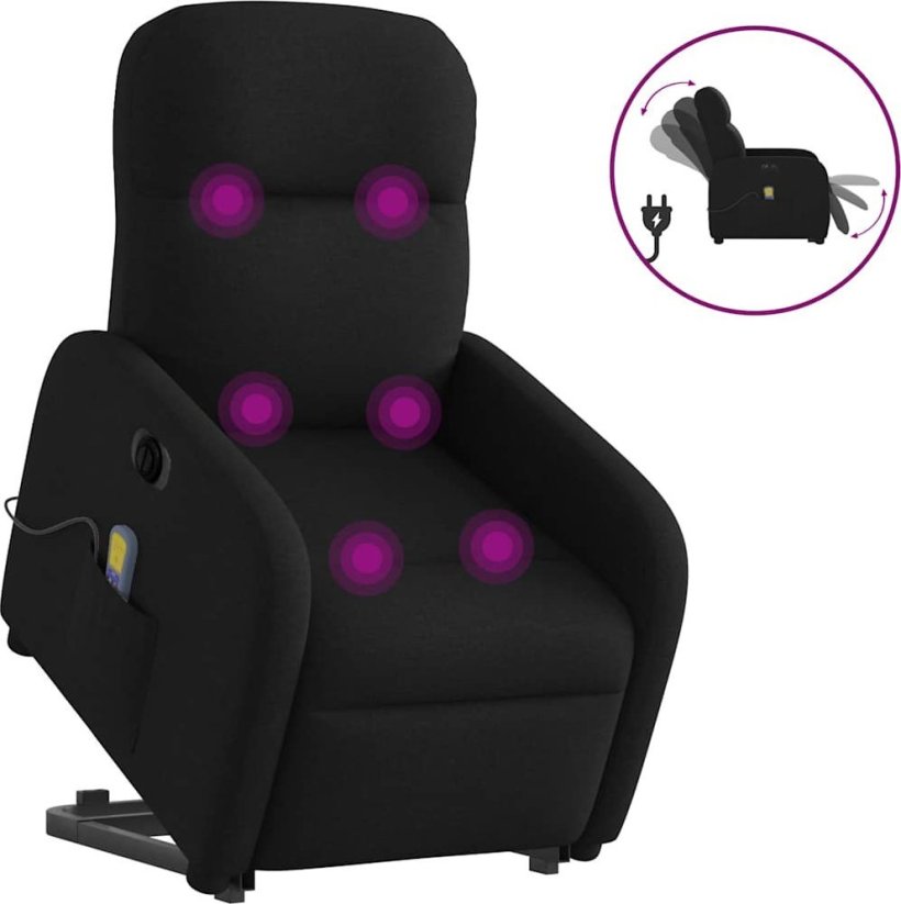 vidaXL vidaXL Podnoszony fotel masujący, elektryczny, rozkładany, Čierny