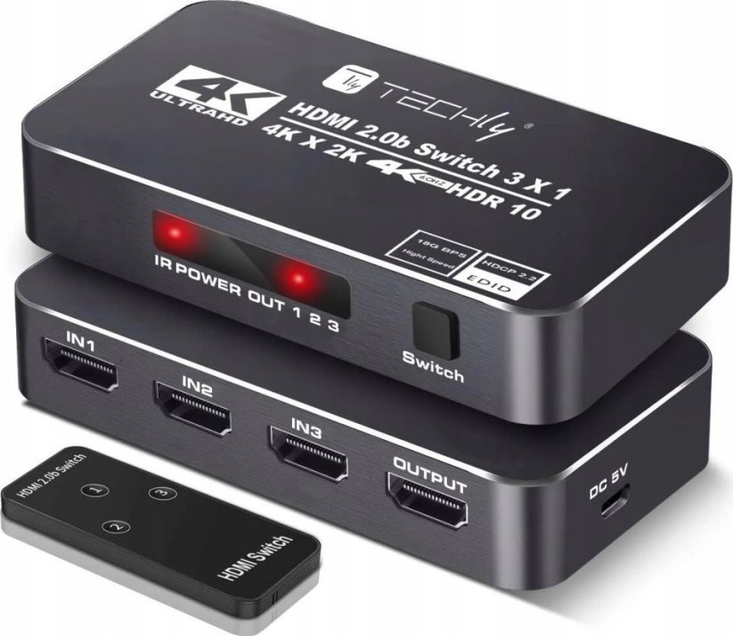 Techly 367171 3-portowy Prepínač HDMI 2.0b 4K*60Hz 3x1 s obládaním IR