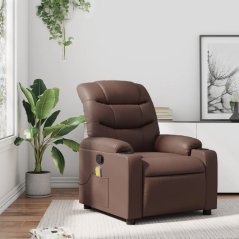 vidaXL vidaXL Rozkładany fotel masujący, Hnedý, obity sztuczną skórą