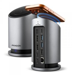Axagon HMC-WL9, USB 10Gbps hub s Qi, 3x USB-A, USB-C, HDMI & DP 4k/60Hz, RJ-45 GLAN, PD 100W, kabel USB-C 60cm