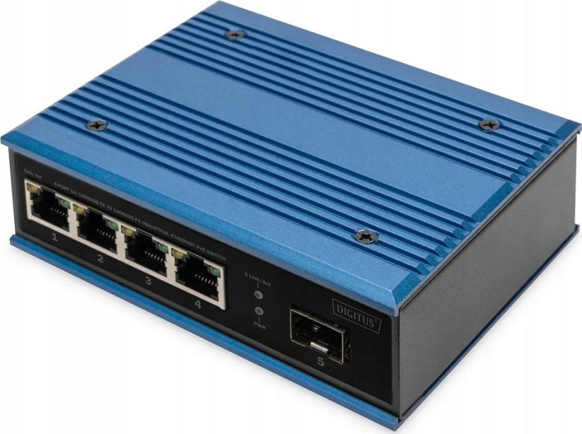 Digitus Digitus 4-portowy Prepínač sieťový Fast Ethernet PoE, przemysłowy, niezarządzany, 1 łącze SFP