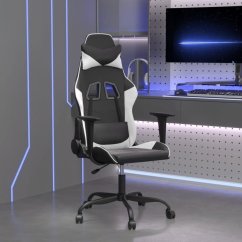 vidaXL Masujący fotel gamingowy, čierno-Biely, sztuczna skóra Lumarko!