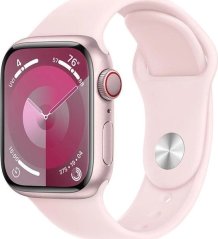 Apple Watch Series 9 GPS + Cellular, 41mm Koperta z aluminium w farbaze Ružovým z paskiem sportowy w farbaze jasnoRužovým - S/M