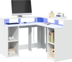 vidaXL Biurko z podświetleniem LED, biele, 130x130x91 cm