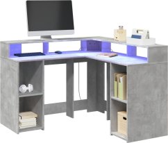 vidaXL Biurko z podświetleniem LED, betonowa szarość, 130x130x91 cm