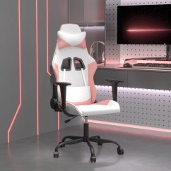 vidaXL Masujący fotel gamingowy, bielo-ružový, sztuczna skóra Lumarko!