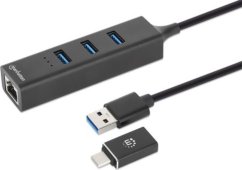 Manhattan 180894 huby i koncentratory USB 3.2 Gen 1 (3.1 Gen 1) Type-A + Type-C 5000 Mbit/s Čierny