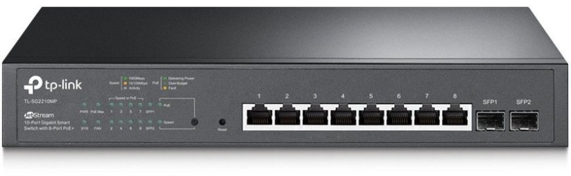 TP-Link JetStream łącza sieciowe Zarządzany L2/L2+ Gigabit Ethernet (10/100/1000) Obsługa PoE 1U Čierny (TL-SG2210MP)
