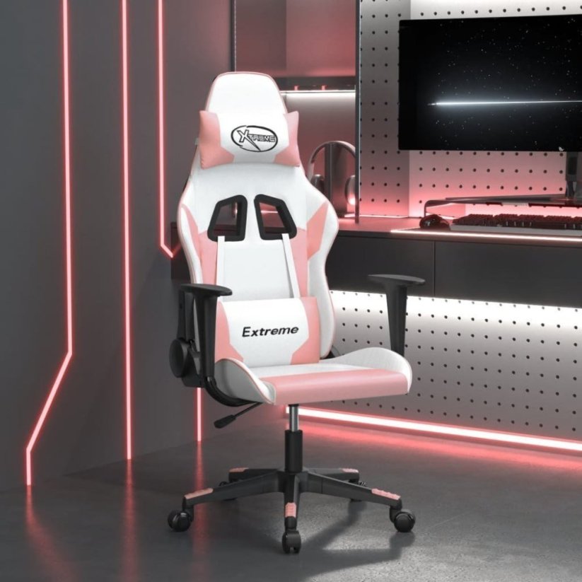 vidaXL Masujący fotel gamingowy, bielo-ružový, sztuczna skóra Lumarko!