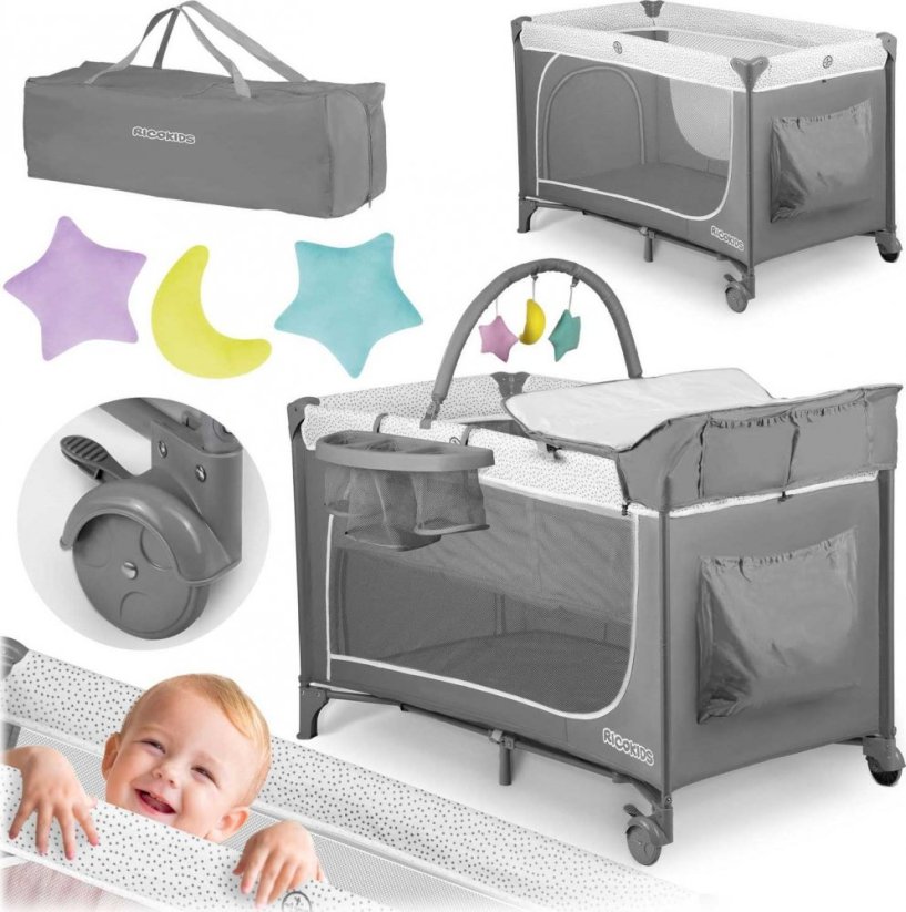 Ricokids Postieľka Turistické 125x65x78cm RK-241 sivé