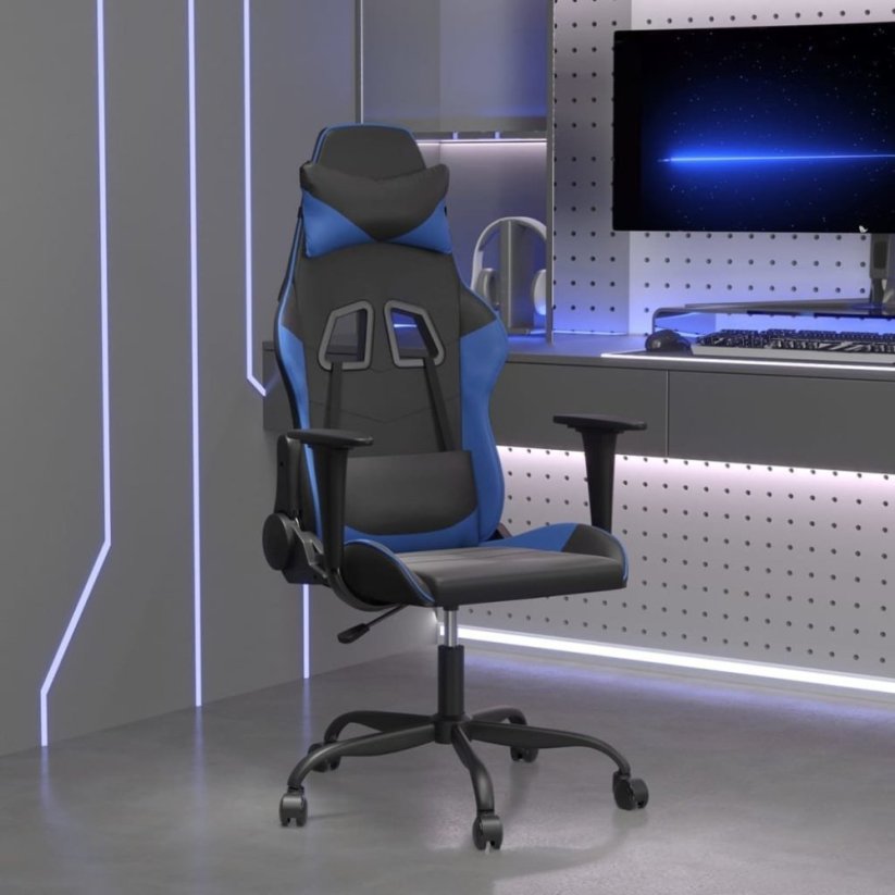 vidaXL Fotel gamingowy, čierno-Modrý, sztuczna skóra