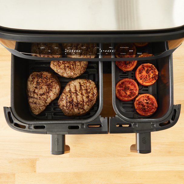 Tefal double hot air fryer Dual Easy Fry ' Grill (black, 2,700 watts, 2 baskets 5.2 liters + 3.1 liters)