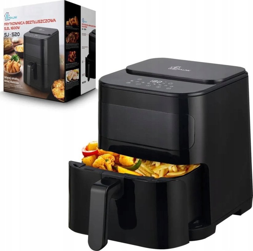 ExtraLink Extralink HOME AIR FRYER 5.2L EU SJ-520 frytkownica Pojedyńczy 5,2 l Frytkownica na gorące powietrze Čierny