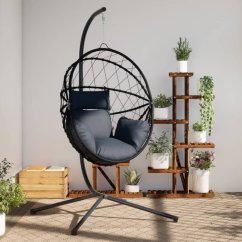 vidaXL Wiszące kreslo kokon ze stojakiem, Antracitovýowe, rattan i stal