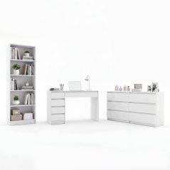 Meblar Sada Mebli Biurko Arto + Komoda Malwa M6 + Regał R60 biel Do Pokoju Biura (M-MP-ZSZ-ARTO-1-BIA)